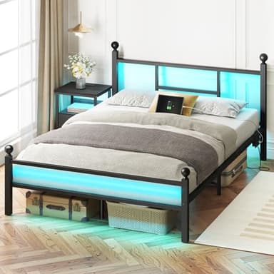 Fixwal Full Size Bed Frame with Charging Station, Metal Bed Frame with Port and Outlet - Image 1