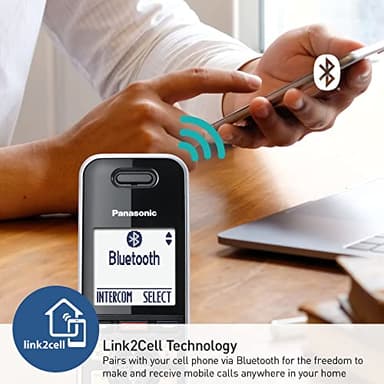 Panasonic Cordless Phone with Advanced Call Block, Link2Cell Bluetooth, One-Ring Scam Alert, and 2-Way Recording with Answering Machine, 3 Handsets - KX-TGF973B (Black with Silver Trim) - Image 4