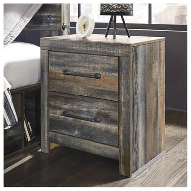 Signature Design by Ashley Drystan Rustic Industrial 2 Drawer Nightstand with 2 Slim-Profile USB Charging Stations, 24.37" Tall, Weatherworn Brown - Image 2