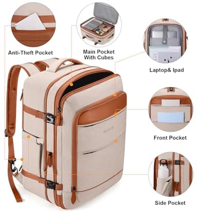 Bagsure Travel Backpack Carry On Backpack 42L Flight Approved, Expandable Laptop Backpack with Packing Cubes & Shoe Pocket, Water Resistant Luggage Backpack for Men Women, TSA Approved, Large Backpack - Image 5