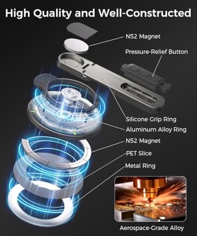 Warherd Phone Grip for Magsafe Phone Stand 360°Roration Gym Holder Phone Kickstand Silicone Finger Ring Innovative Pressure-Relief Damping Hinge Design with Magnet Ring Compatible All Phones (Black) - Image 7