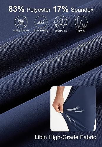 Libin Men's Golf Pants Joggers Lightweight Quick Dry 3 Pockets Slim Fit Soft Stretchy Tapered Leg Work Dress Pants Athletic, Navy 2XL - Image 4