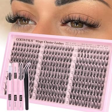Goddvenus Lash Clusters Kit Wispy Eyelash Clusters Lashes Natural DIY Lash Extension Kit 10-16mm Cluster Eyelash Extensions Kit 300pcs C Curl Individual Lashes Cluster Eyelash (With Tweezers) - Image 1