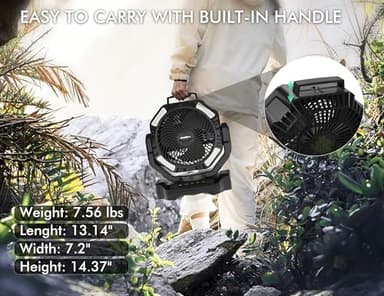 40000mAh Battery Powered Camping Fan, 136Hrs Cooling, Rechargeable Fan High Velocity, Auto 45°/90° Oscillation, Remote & Timer Battery Operated Fan for Car Travel RV Garage Patio Hurricane Emergency - Image 7