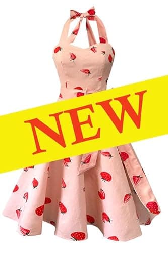 Topdress Women's Vintage Polka Audrey Dress 1950s Halter Retro Cocktail Dress Strawberry L - Image 6