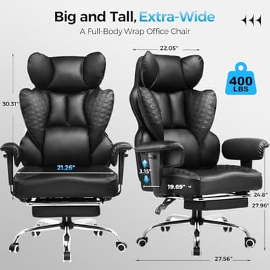 GTRACING Big and Tall Gaming Chair 400lbs Heavy Duty Office Chair with Foot Rest & Ergonomic Pocket Spring Lumbar Support, High Back 3D Saddle Shaped Cushion for Back Pain Relief, Matte-Black - Image 2