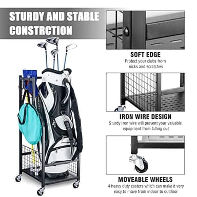 Mythinglogic Golf Bag Storage Organizer Rack-Golf Clubs Organization for Garage, Golf Bag Stand with Movable Hanging Hooks, Golf Equipment and Accessories Storage Racks for Garage,Shed,Basement - Image 9