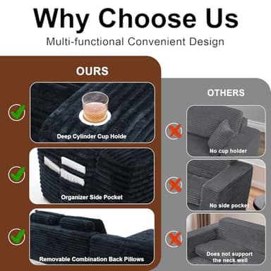 VOHOBY 106” Modular Sectional Sofa, Cloud Sectional Couch with Deep Seat, Modern Modular L-Shape Sofa Couch with Chaise,Upholstered Couches for Living Room Bedroom (Black, Right Sitting Chaise) - Image 3