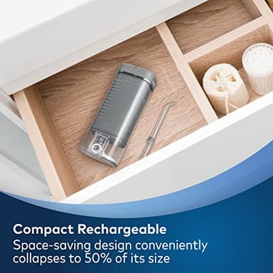 Waterpik Cordless Slide Professional Water Flosser, Portable Collapsible for Travel and Storage, with Travel Bag and 4 Tips, ADA Accepted, Rechargeable and Waterproof, Modern Gray WF-17CD017-1 - Image 3
