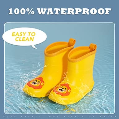 FUNCOO PLUS Kids Rain Boots Toddler Rain Shoes Children Waterproof Boots for Boys and Girls Yellow Lion Little Kid Size 12 - Image 7