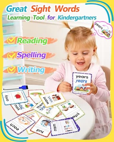 Sight Words Flash Cards Kindergarten, 250 Dolch Sight Word Writing Reading Spelling Games, Preschool Kindergarten Toddler Learning Activities, Homeschool Supplies Educational Toys for Kids Ages 3+ - Image 2
