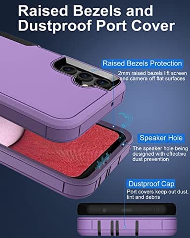 Dahkoiz for Samsung Galaxy A14 5G Case, with Tempered Glass Screen Protector and Dust-Proof Port Cover, Full Body Protection Rubber Cover Phone Case for Samsung Galaxy A14 5G, Black/Purple - Image 4