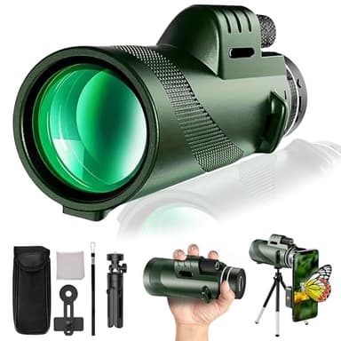 Stscope360 Monocular, STS Scope 360 with Smartphone Adapter Tripod Hand Strap, Stethoscope 360 Monocular Suitable for Bird Watching Hunting Hiking Camping (Green, 80x100) - Image 1