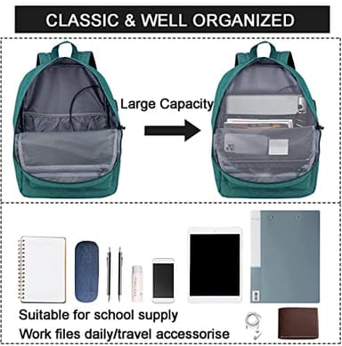 SUPACOOL Casual Laptop Backpack for Men and Women, Backpack for College, USB Charging Port, Lightweight Pack Back(Green) - Image 3