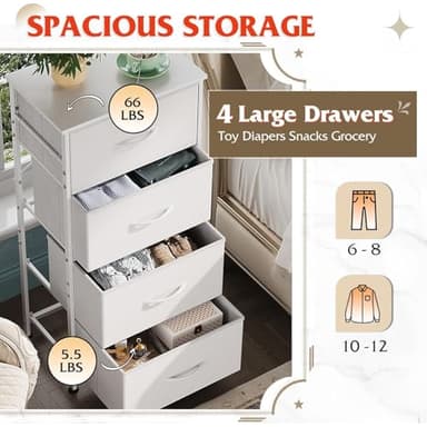 WLIVE Dresser with 4 Drawers, Storage Tower, Organizer Unit, Fabric Dresser for Bedroom, Hallway, Entryway, Closets, Sturdy Steel Frame, Wood Top, Easy Pull Handle, White - Image 4
