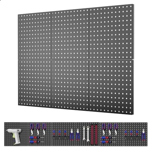 ValueMax 6 Pack Metal Pegboard Panels, 12”x 12” Heavy Duty Metal Pegboard Wall Organizer for Home, Garage, Workbench, Kitchen, Craft Room Tool Storage, Black Modular Peg Board Organizer Board - Image 1