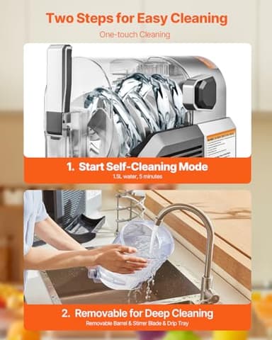 VEVOR Slushie Machine, 2L/68oz No Ice Needed Slushy Machine for Home, Frozen Drink Maker with 6 Preset Programs, Margarita Machine with Self-Cleaning, Frozen Margaritas, Frappés, Milkshake, and More - Image 6