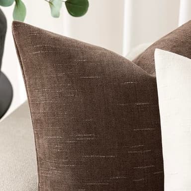 Foindtower Pack of 2 Soft Textured Chenille Throw Decorative Pillow Covers Lumbar Accent Solid Cushion Cover Cozy Neutral Farmhouse Pillow Case for Couch Sofa Bedroom Living Room 12x20 Inch, Chocolate - Image 2
