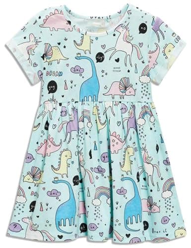 Toddler Girl's Dinosaur Summer Dresses Clothes,Short Sleeve Casual Outfits 5t Blue - Image 1
