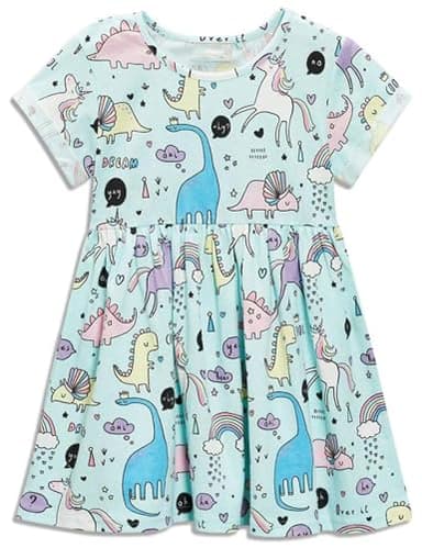 Toddler Girl's Dinosaur Summer Dresses Clothes,Short Sleeve Casual Outfits 5t Blue - Image 1