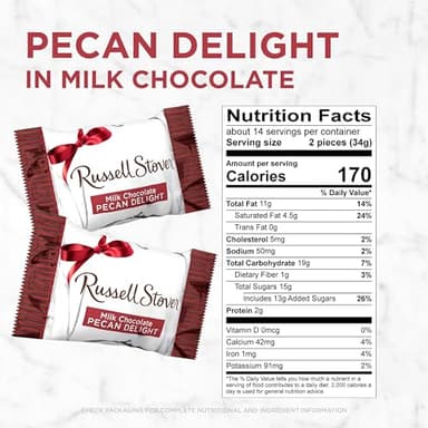 Russell Stover Pecan Delight Gusset Bag 16.10 Ounce Russel Stover Milk Chocolate Covered Candy Pack, Crunchy Pecans and Buttery Caramel Covered In Sweet Milk Chocolate Candy, Individually Wrapped - Image 2