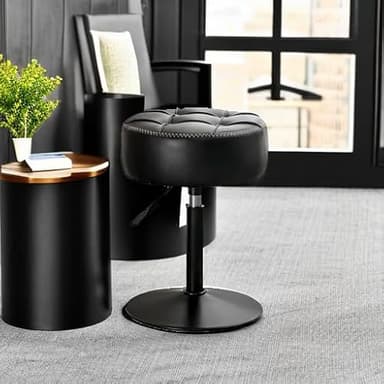 LUE BONA Adjustable Vanity Stool, 360°Swivel Vanity Chair for Makeup Room, Black Stool Chair for Vanity, Small Faux Leather Vanity Stools for Bathroom, Living Room - Image 6