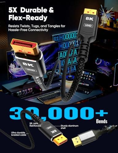 Capshi 8K 4K DisplayPort Cable 1.4, 10FT DP Cord (VESA Certified, 8K@60Hz, 4K@144Hz, 2K@240Hz/165Hz), 32.4Gbps High Speed Display Port Cable for Gaming Monitor, HDR/FreeSync/G-Sync, Braided, Black - Image 5