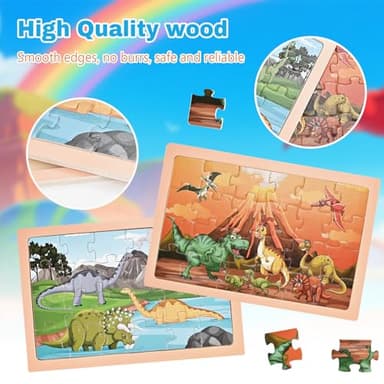 Wooderma Thickened Puzzles for Kids Ages 4-6, Wooden Puzzles for Toddlers, 4 Packs 24 PCS Dinosaur Puzzle, Preschool Educational Puzzle Toys for Boys and Girls 3 4 5 6 Years Old - Image 6