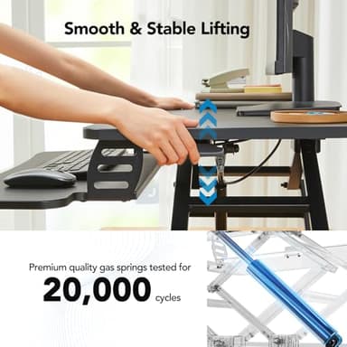 HUANUO Standing Desk Converter, 32” Sit to Stand Desk with Keyboard Tray, Height Adjustable Stand Up Desk Riser for Home Office, Dual Monitor and Laptop Workstation, Black - Image 2