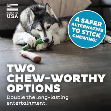 Outward Hound Dogwood Wood Durable Dog Chew Toys, Real Wood & Mint, 2-Pack, Large - Image 5