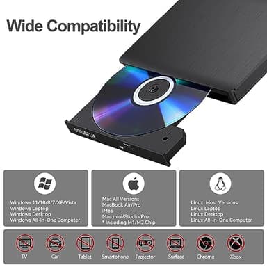 ORIGBELIE External CD/DVD Drive for Laptop, USB 3.0 CD Burner +/-RW CD ROM External DVD Drive Portable DVD Player for Laptop Desktop PC Apple Mac Windows 11/10/8/7/XP Linux OS - Image 4