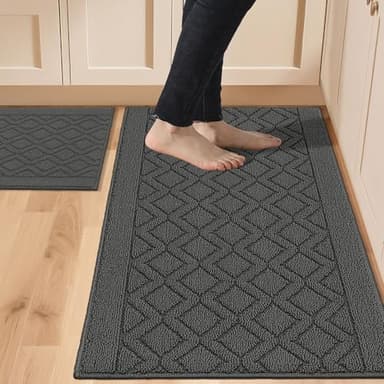 COSY HOMEER 48x20 Inch/30X20 Inch Kitchen Rug Mats Made of 100% Polypropylene 2 Pieces Soft Kitchen Mat Specialized in Anti Slippery and Machine Washable (Grey) - Image 1