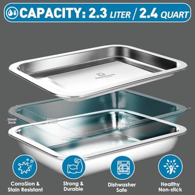WAGENSTEIGER Stainless Steel Food Prep Container with Rack & Lid (Tray) 2.43 Quart / 2inch Depth, Hotel Pans, Catering Pan, Buffet Party Pans, Roasting Pan, Casserole (1302/No02) - Image 5