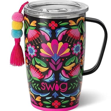 Swig Life 18oz Travel Mug, Insulated Tumbler with Handle and Lid, Cup Holder Friendly, Dishwasher Safe, Stainless Steel, Travel Coffee Cup (Caliente) - Image 1
