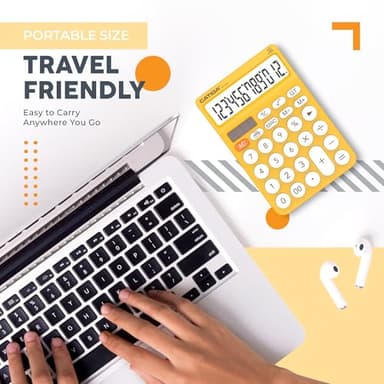 CATIGA 12 Digit Desktop Calculator Basic Desk Calculator with Large LCD Display, Big Buttons, 4 Function, Solar and Battery Dual Power, for Office, School, Home, SD-1292 Yellow - Image 7
