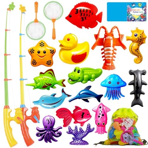 CozyBomB™ Magnetic Fishing Toys Game Set for Kids | Water Table Bathtub Kiddie Pool Party & Pole Rod Net, Plastic Floating Fish Toddler Color Ocean Sea Animals Birthday Age 3 4 5 6 Year - Image 1