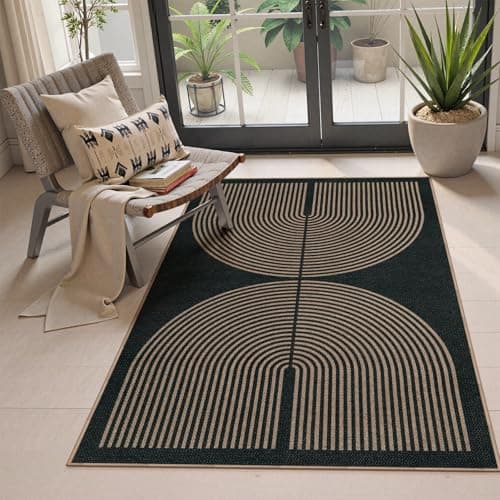 Lahome Modern Rainbow Easy Jute Outdoor Patio Rug, 3x5 Black Washable Rugs for Entryway Office Farmhouse Classroom Carpet, Contemporary Non Slip Front Door Mat for Porch Guestroom Room Decor - Image 1