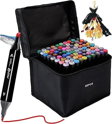 Kebuye 80 Colors Alcohol Markers Set, Dual Tips Blender Art Markers for Drawing Sketching Coloring Artist Pens and Underlining, Professional Permanent Sketch Marker for Kids Adult Coloring - Image 1