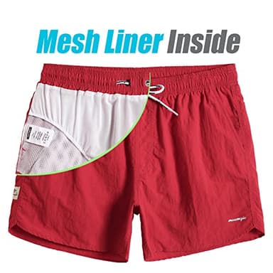 maamgic Mens Swim Trunks 5" with Mesh Lining Quick Dry Bathing Suits for Men Swim Shorts Swimwear Nylon Red X-Large - Image 2