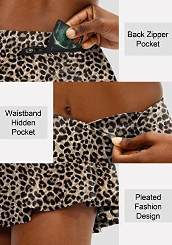 SANTINY Pleated Tennis Skirt for Women with 4 Pockets Women's High Waisted Athletic Golf Skorts Skirts for Running Casual (Leopard_S) - Image 4