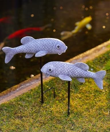 Outdoor Koi Fish Statues 2Pack: Garden Sculpture Ornaments Pond Decor for Yard Lawn Patio Porch Outside Decorative Gifts for Grandma Women Mom - Image 3