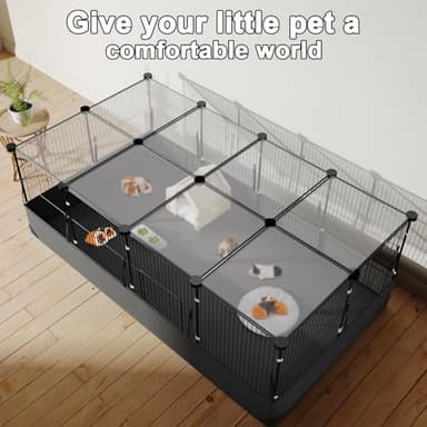 Tresbro Guinea Pig Cage with Top Cover & 12 Panels, Triple Fixing Measures Small Animal Playpen with Waterproof PVC Liner & One-Motion Hooks, 48 x 24 x 16 C&C Grids Cage for Bunny, Hedgehog, Hamster - Image 2