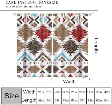 Aztec Curtains,Southwestern Colorful Geometri Native American Traditional Ethnic Vintage Blackout Curtains,Soundproof Rod Pocket Window Drapes for Bedroom Living Room Cafe 42x45in - Image 3