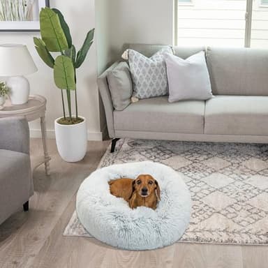 Best Friends by Sheri Original Calming Donut Dog and Cat Bed, Shag Faux Fur, Frost Gray, (23in x 23in) - Anxiety Relief for Pets Up to 25 lbs - Image 7