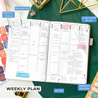 Legend Planner Hourly Schedule Edition – Deluxe Weekly & Daily Organizer with Time Slots. Time Management Appointment Book Journal for Work & Personal Life, Undated, A5 Hardcover – Seashell, Gold Foil - Image 3