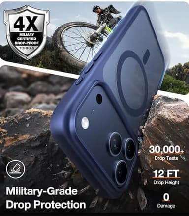 TORRAS Stronger Magnetic for iPhone 17 Pro Case 12FT Military-Grade Protection [Camera Control][Fit for MagSafe] Shockproof Translucent Anti-Fingerprint Phone Case for iPhone 17 Pro 6.3", Deep Blue - Image 5