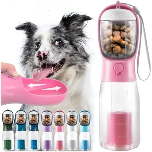 MoonyMars Portable Water Bottle for Dogs, 3 in 1 Pet Travel Bowl Dispenser with Food Treat Container & Poop Bag Holder, Summer Outdoor Walking Hiking Accessories for Large Dog On The Go - Pink, 20oz - Image 1