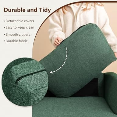 Busaurus 3 Seater Sofa Couch with Deep Seats, 89" Mid Century Modern Upholstered Sofa with Armrests, Comfy Couches for Living Room, Bedroom, Apartment and Office (Green) - Image 6