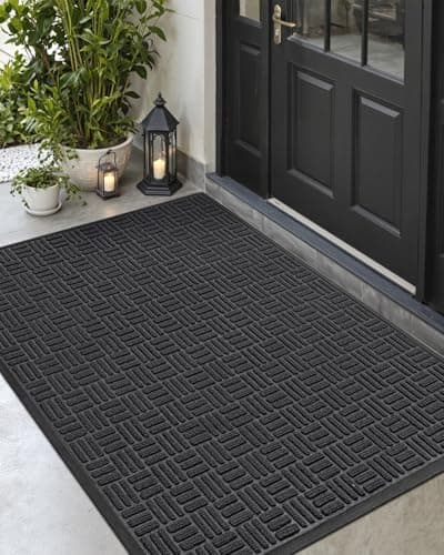 DEXI Front Door Mat Outside Entrance, 4x6 ft Large Rubber Entry Doormat Heavy Duty, Welcome Mats Non Slip for Inside House Floor Entryway Double Doors Exterior Patio, Maze Black - Image 1