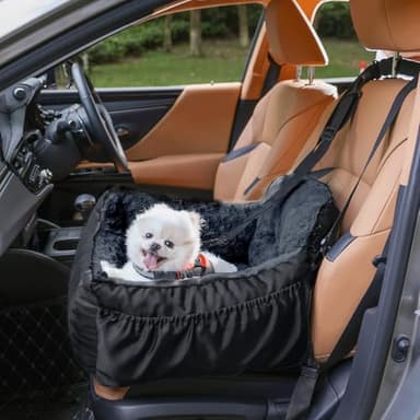 Oiilores Dog Car Seat for Small Dogs,Washable Pet Booster Seats with Clip-On Safty Leash, Comfy Deluxe Plush Carseat with Storage Pockets, Puppy Car Travel Carrier Bed for Dogs Under 25 lbs, Black - Image 2